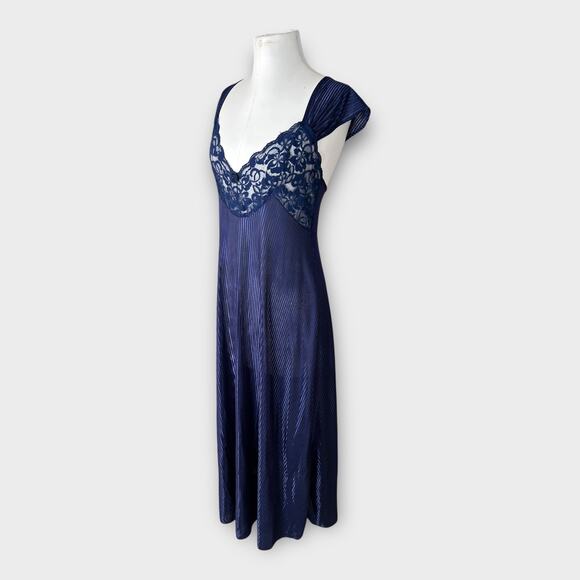 Vintage Petra Fashions Maxi Nightgown with Lace Panel Women's sz Large Navy Blue - Picture 4 of 9